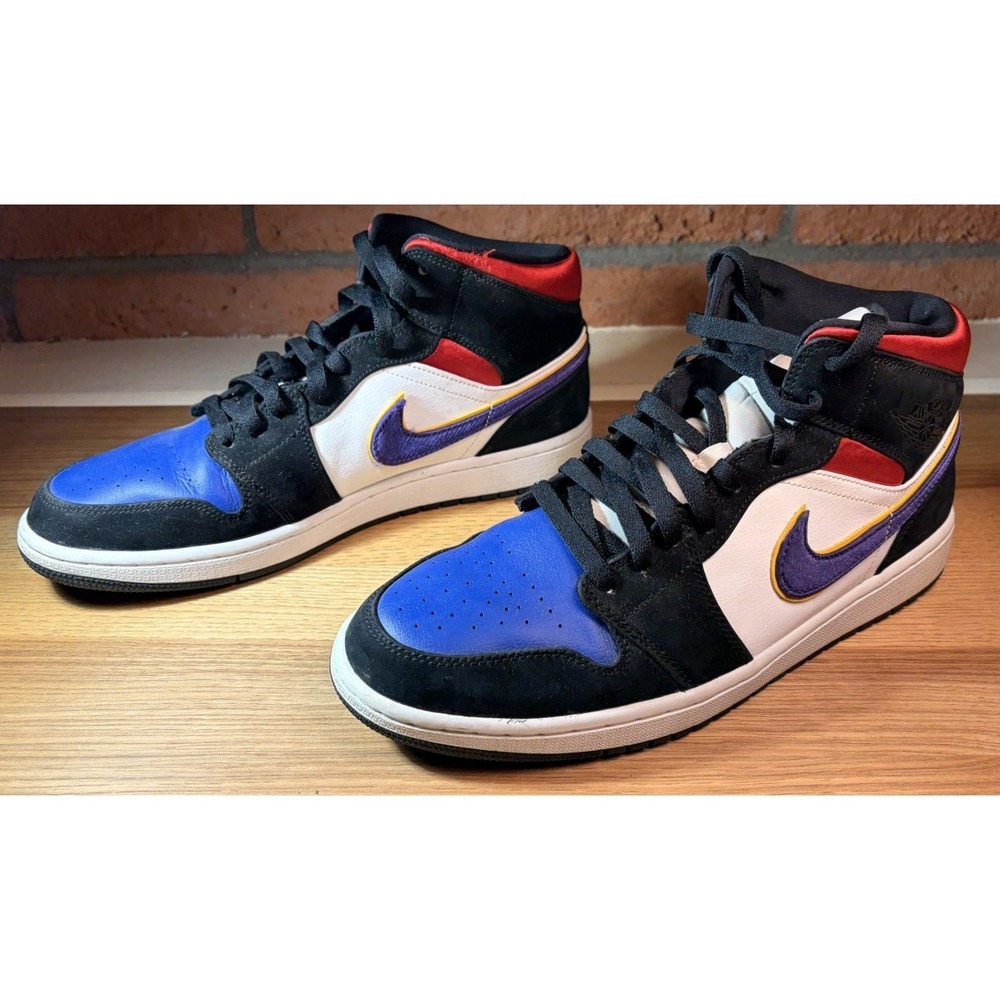 Air Jordan 1 Mid 852542-006 Rivals 2019 Men Sz 12 Black White Blue Red Purple